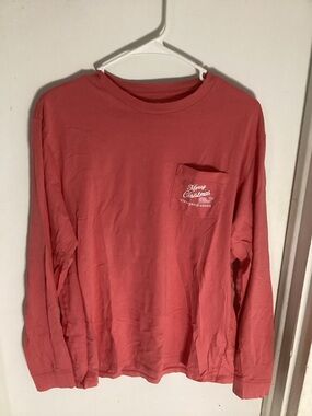Vineyard Vines Coral 'Merry Christmas' Pocket Tee